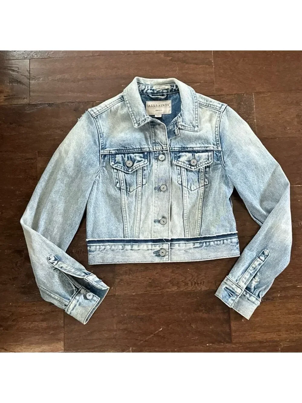 ALLSAINTS Distressed Denim Jacket Blue size-Small EUC - Picture 5 of 15